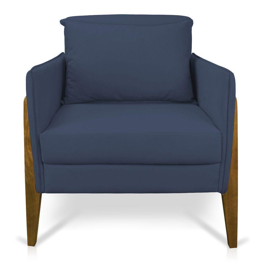 Kit 02 Poltronas Lana Suede Base De Madeira Azul Marinho - 7