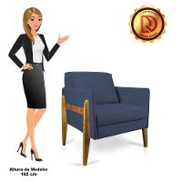 Kit 02 Poltronas Lana Suede Base De Madeira Azul Marinho