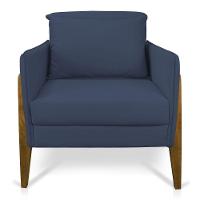 Kit 02 Poltronas Lana Suede Base De Madeira Azul Marinho - 7