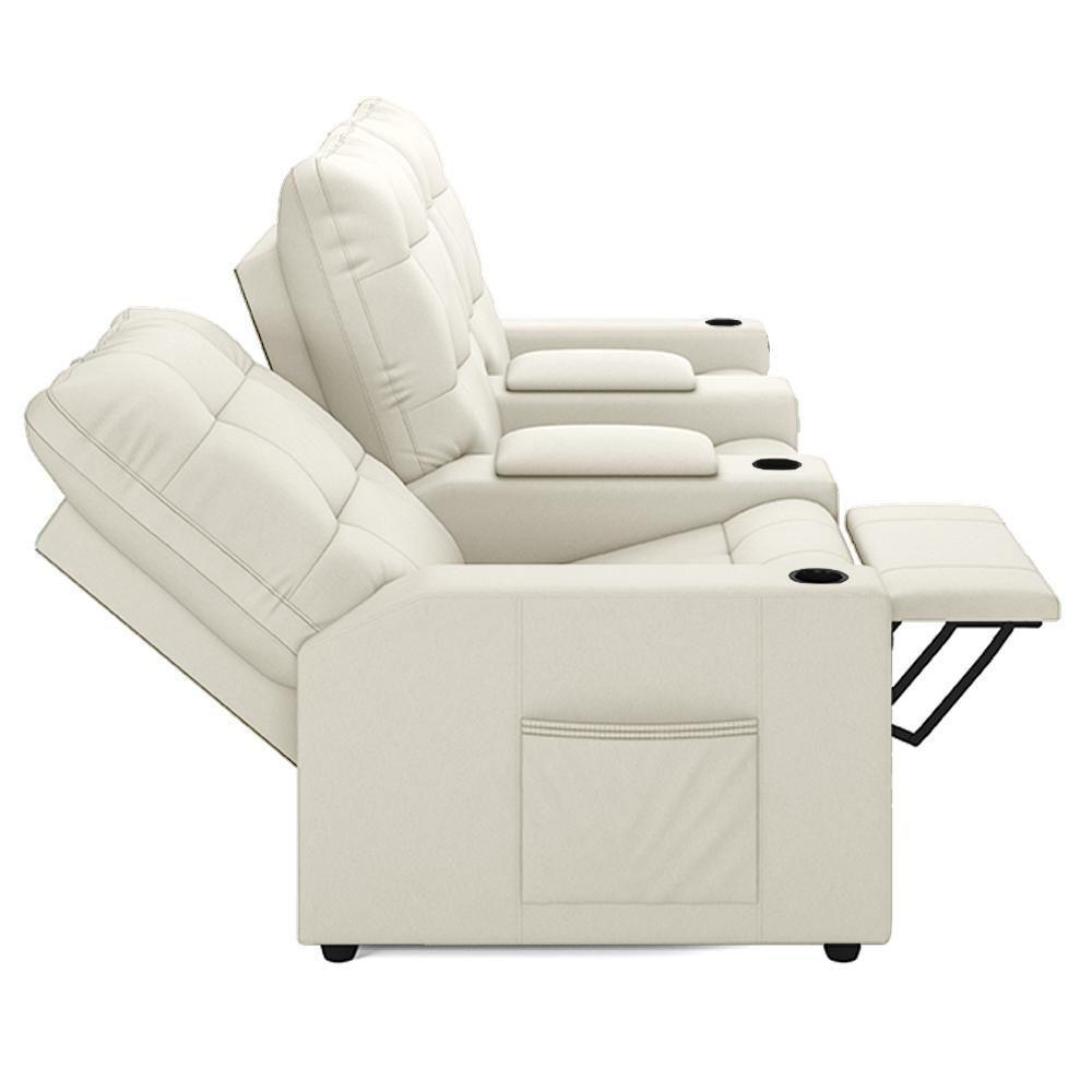 Poltrona Do Papai Reclinável Cinema 3 Lugares Manual Baú Usb Haifa F05 Veludo Bege - Lyam Decor - 2