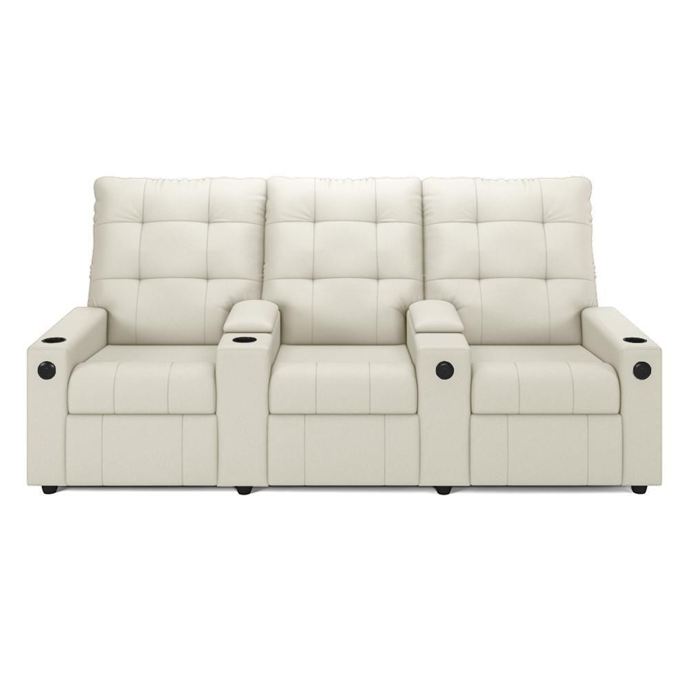 Poltrona Do Papai Reclinável Cinema 3 Lugares Manual Baú Usb Haifa F05 Veludo Bege - Lyam Decor - 5