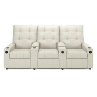 Poltrona Do Papai Reclinável Cinema 3 Lugares Manual Baú Usb Haifa F05 Veludo Bege - Lyam Decor - 5