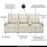 Poltrona Do Papai Reclinável Cinema 3 Lugares Manual Baú Usb Haifa F05 Veludo Bege - Lyam Decor - 7