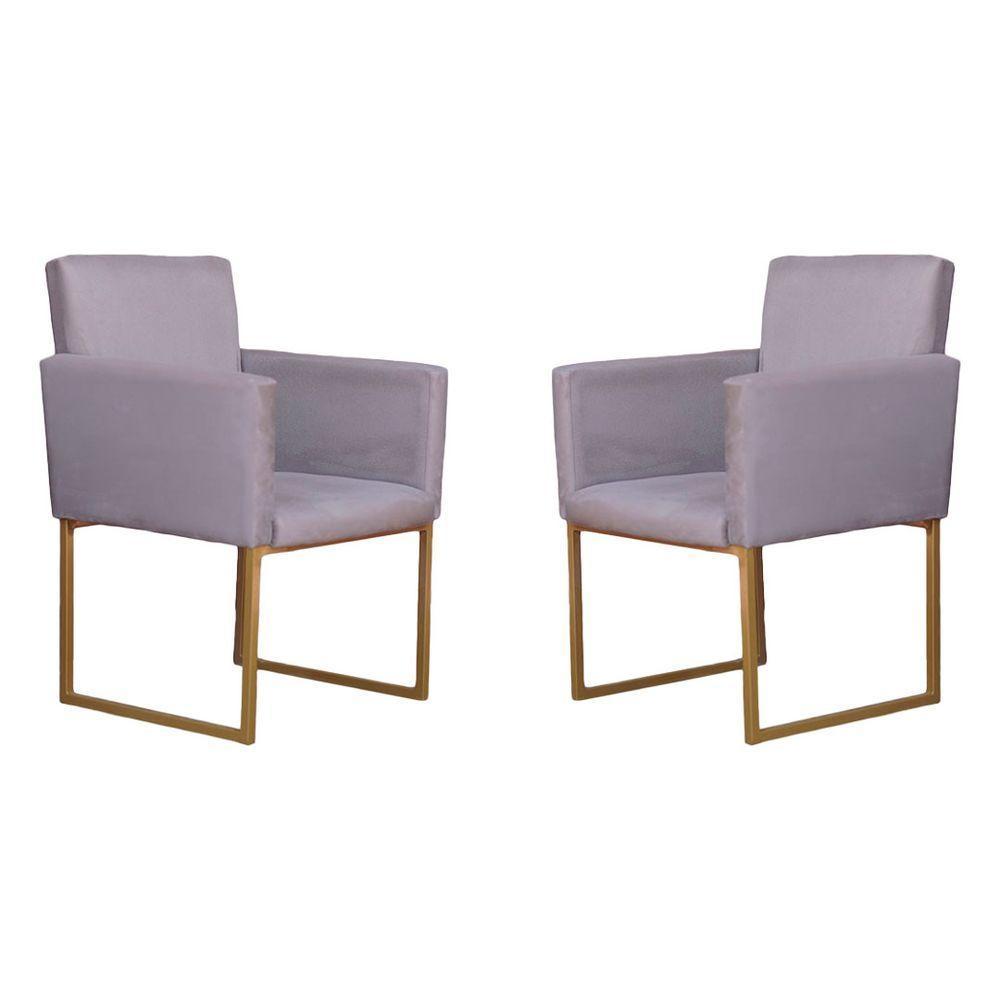 Conjunto 02 Poltronas Para Recepção E Sala Klara Suede Cinza - 1