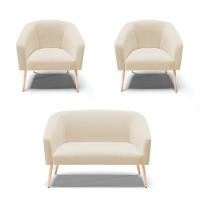 Kit 01 Namoradeira 02 Lugares E 02 Poltronas Stella Linho Pés Palito Natural - D'rossi Cor A19 Bege - 1