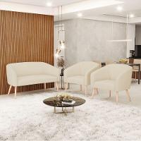 Kit 01 Namoradeira 02 Lugares E 02 Poltronas Stella Linho Pés Palito Natural - D'rossi Cor A19 Bege - 3