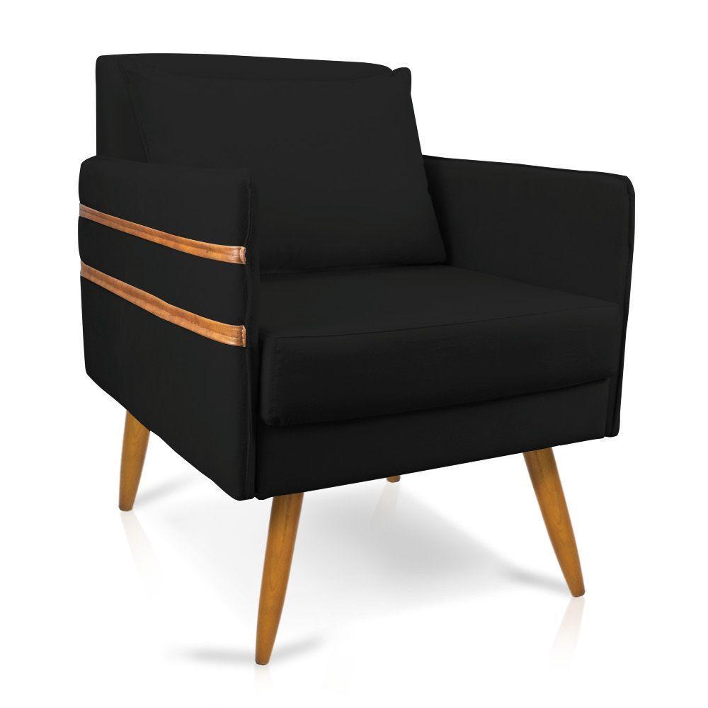 Poltrona Mari Suede Pés Palito Castanho - D'Rossi Preto - 1