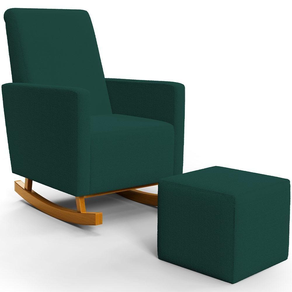 Poltrona De Amamentação Com Balanço E Puff Ravena W01 Bouclê Verde - Lyam Decor - 1