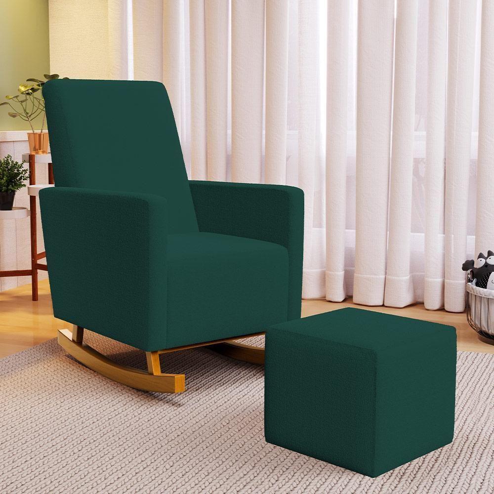Poltrona De Amamentação Com Balanço E Puff Ravena W01 Bouclê Verde - Lyam Decor - 9