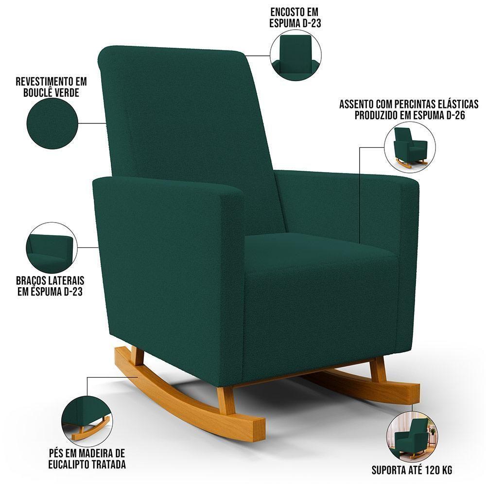 Poltrona De Amamentação Com Balanço E Puff Ravena W01 Bouclê Verde - Lyam Decor - 10
