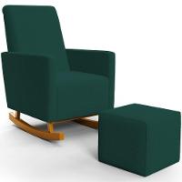 Poltrona De Amamentação Com Balanço E Puff Ravena W01 Bouclê Verde - Lyam Decor - 1