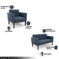 Conjunto Poltrona E Namoradeira Decorativa Pés Fixo Em Madeira Preto Suede Azul Marinho - 5