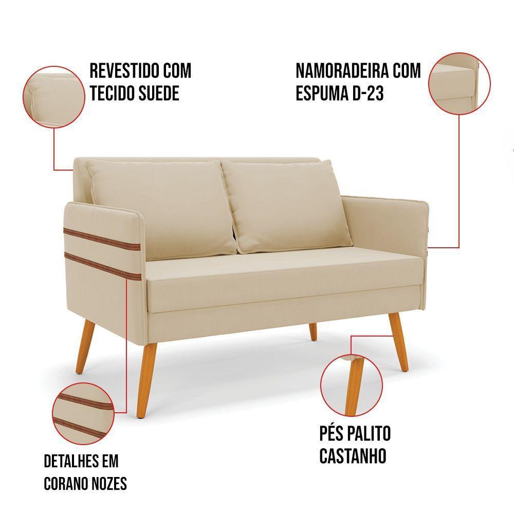 Kit 01 Namoradeira E 02 Poltronas Suede Bege Castanho - 5