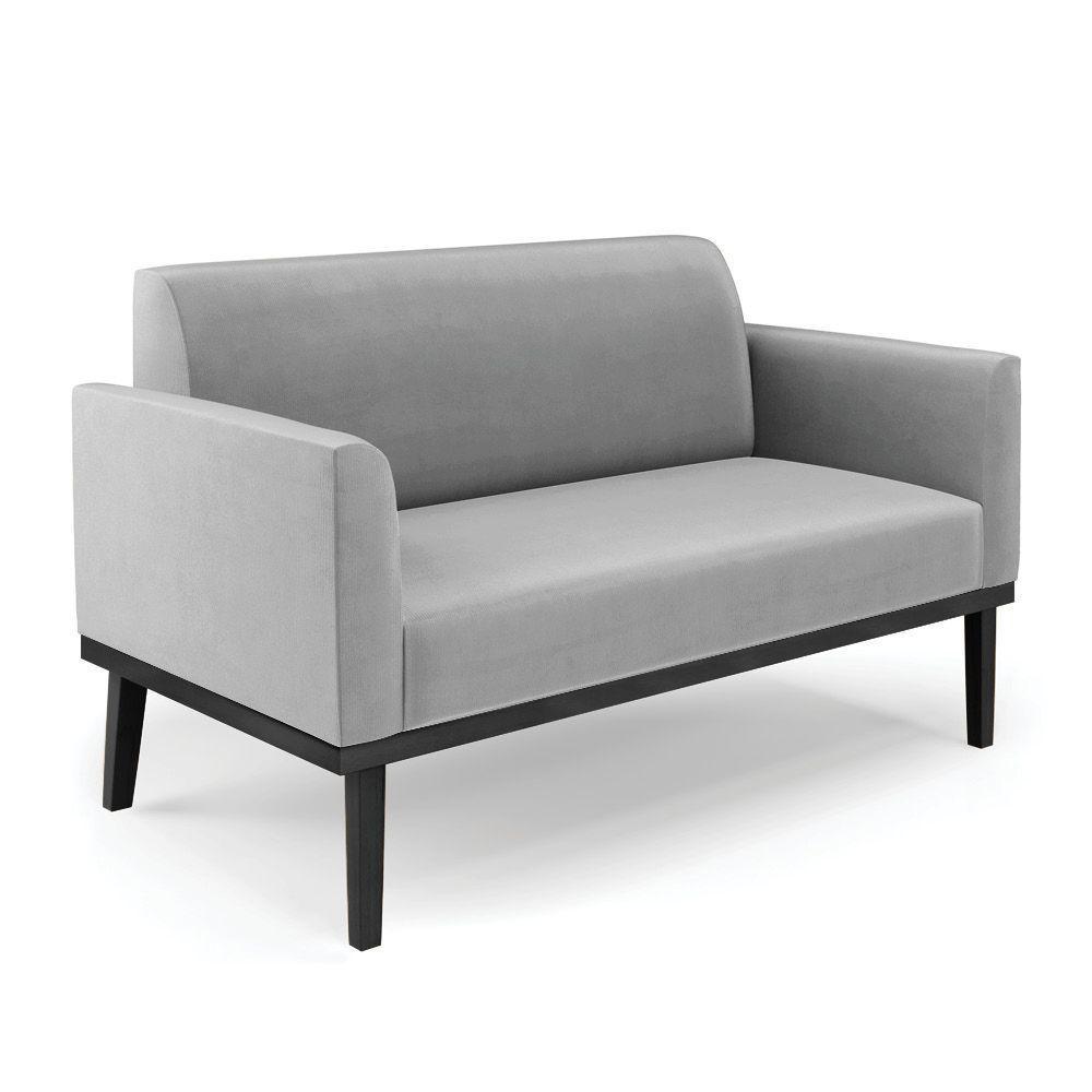 Conjunto Poltrona E Namoradeira Decorativa Pés Fixo Em Madeira Preto Suede Cinza - 2