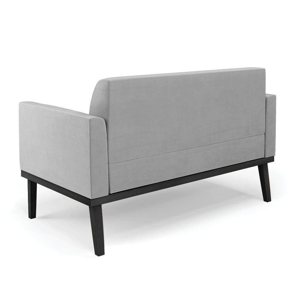 Conjunto Poltrona E Namoradeira Decorativa Pés Fixo Em Madeira Preto Suede Cinza - 5