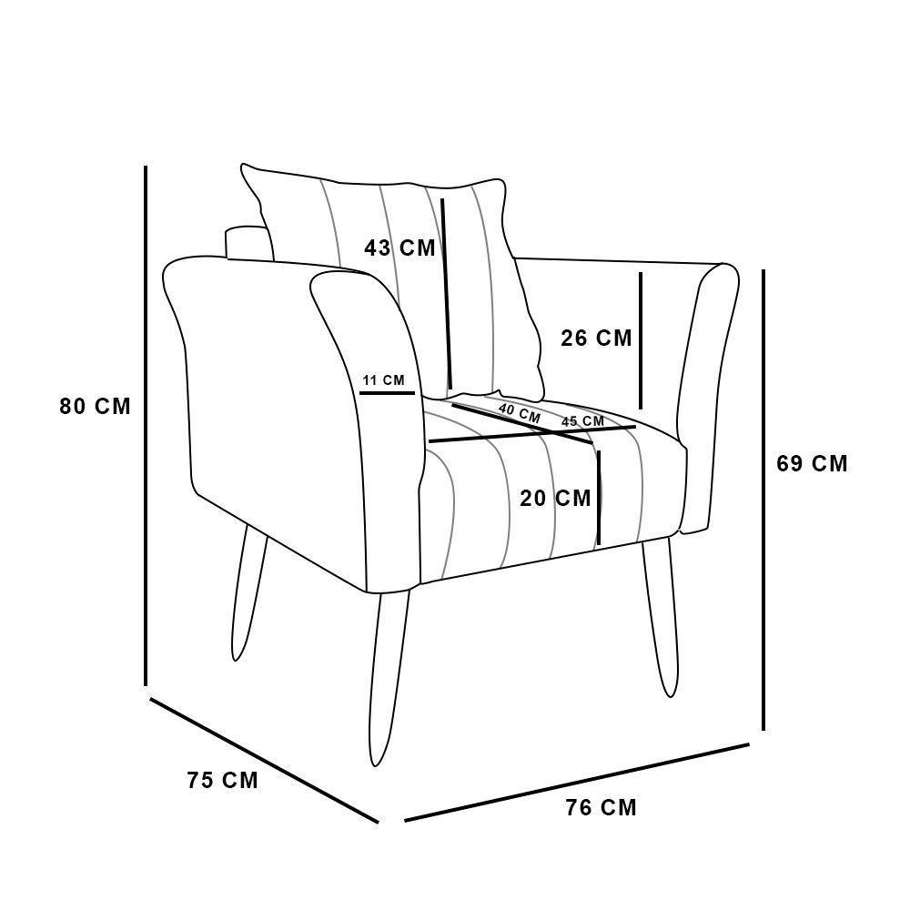 Kit 01 Namoradeira 02 Lugares E 01 Poltrona Marilia Linho Pés Palito Castanho - D'rossi Cor A26 Grafite - 3