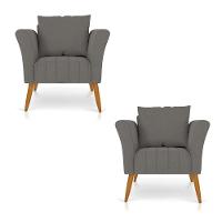 Kit 02 Poltronas Marilia Linho Pés Palito Castanho - D'rossi Cor A26 Grafite - 1