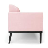 Conjunto Poltrona E Namoradeira Decorativa Pés Fixo Em Madeira Preto Suede Rosa Bebê - 5