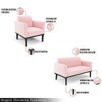 Conjunto Poltrona E Namoradeira Decorativa Pés Fixo Em Madeira Preto Suede Rosa Bebê - 6