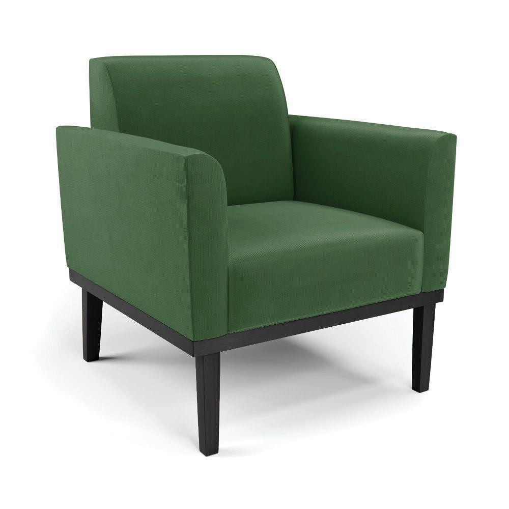 Conjunto Poltrona E Namoradeira Decorativa Pés Fixo Em Madeira Preto Suede Verde - 3