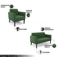 Conjunto Poltrona E Namoradeira Decorativa Pés Fixo Em Madeira Preto Suede Verde - 6
