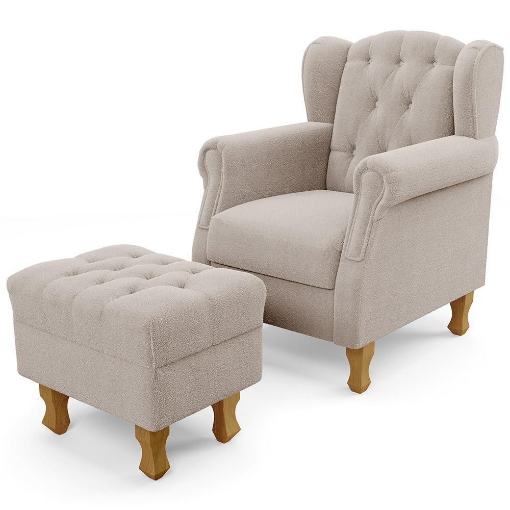 Poltrona De Amamentação Yara P02 Com Puff Paris Luis Xv L02 Bouclê Creme - Lyam Decor - 1