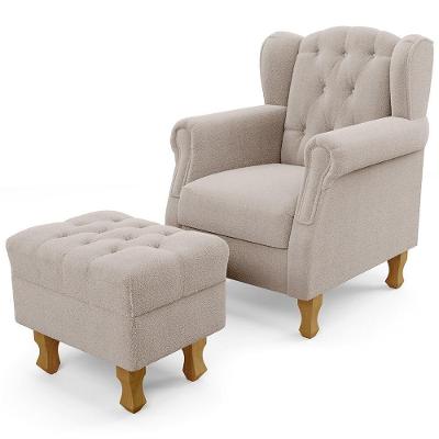 Poltrona De Amamentação Yara P02 Com Puff Paris Luis Xv L02 Bouclê Creme - Lyam Decor