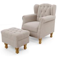 Poltrona De Amamentação Yara P02 Com Puff Paris Luis Xv L02 Bouclê Creme - Lyam Decor - 1