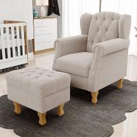 Poltrona De Amamentação Yara P02 Com Puff Paris Luis Xv L02 Bouclê Creme - Lyam Decor - 8