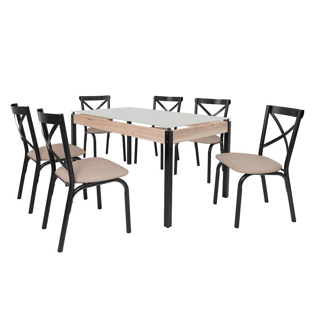 Conjunto De Mesa Com 6 Cadeiras Para Cozinha Tampo Retangular Vidro Karina Ciplafe Preto - 1