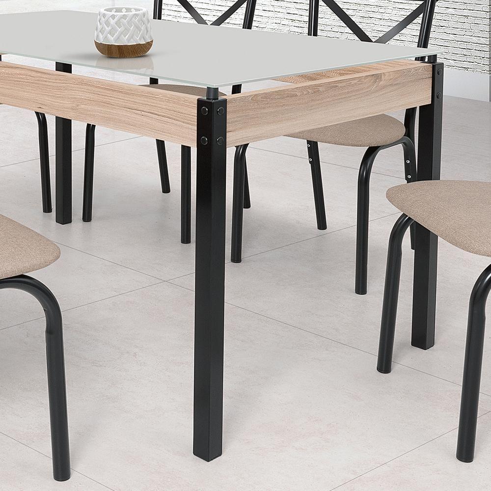 Conjunto De Mesa Com 6 Cadeiras Para Cozinha Tampo Retangular Vidro Karina Ciplafe Preto - 3
