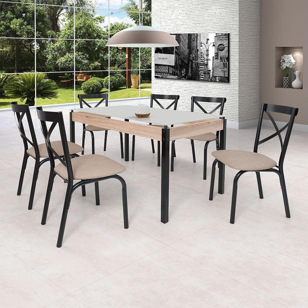 Conjunto De Mesa Com 6 Cadeiras Para Cozinha Tampo Retangular Vidro Karina Ciplafe Preto - 4