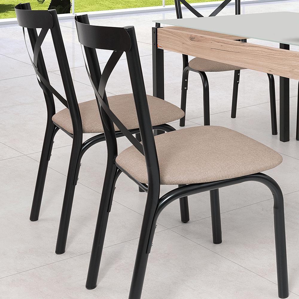 Conjunto De Mesa Com 6 Cadeiras Para Cozinha Tampo Retangular Vidro Karina Ciplafe Preto - 7