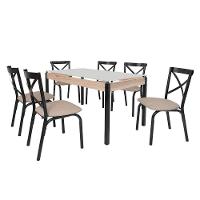 Conjunto De Mesa Com 6 Cadeiras Para Cozinha Tampo Retangular Vidro Karina Ciplafe Preto - 1