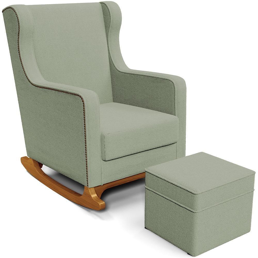 Poltrona De Amamentação Com Balanço E Puff Mavie L02 Bouclê Oliva - Lyam Decor - 1