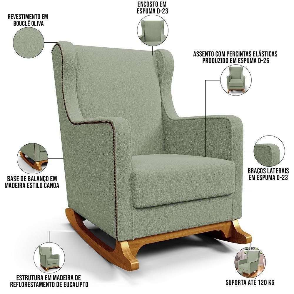 Poltrona De Amamentação Com Balanço E Puff Mavie L02 Bouclê Oliva - Lyam Decor - 10