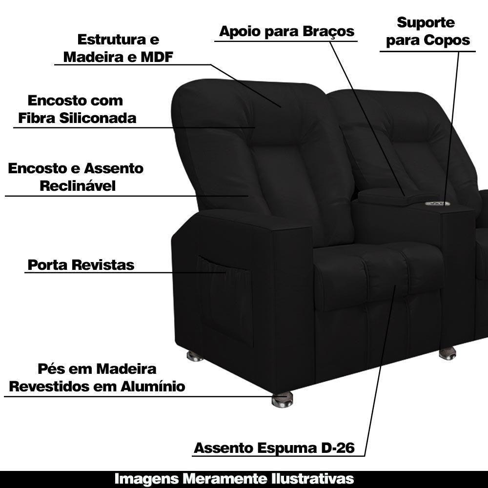 Poltrona Reclinável 2 Lugares Sala De Cinema Romeo F05 Facto Preto - 4