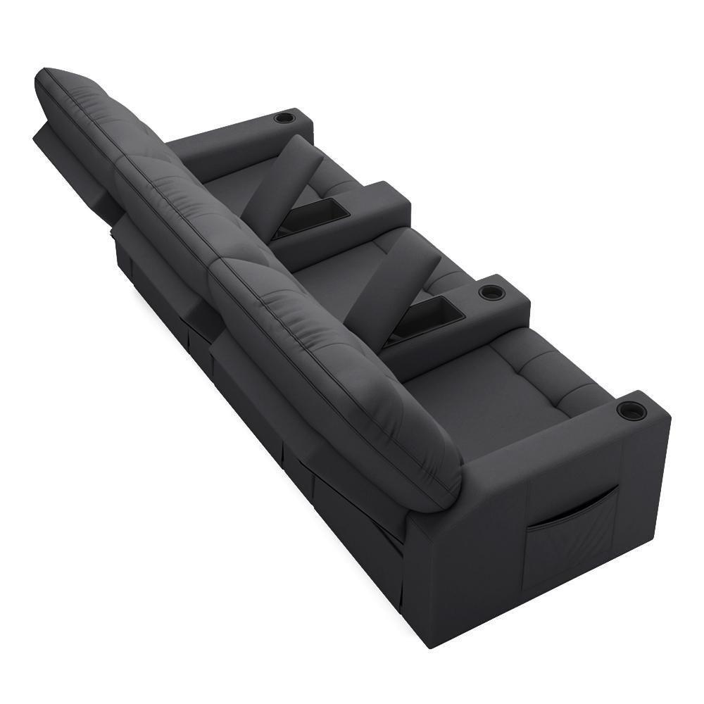 Poltrona Do Papai Reclinável Cinema 3 Lugares Manual Baú Usb Haifa F05 Veludo Cinza G - Lyam Decor - 2