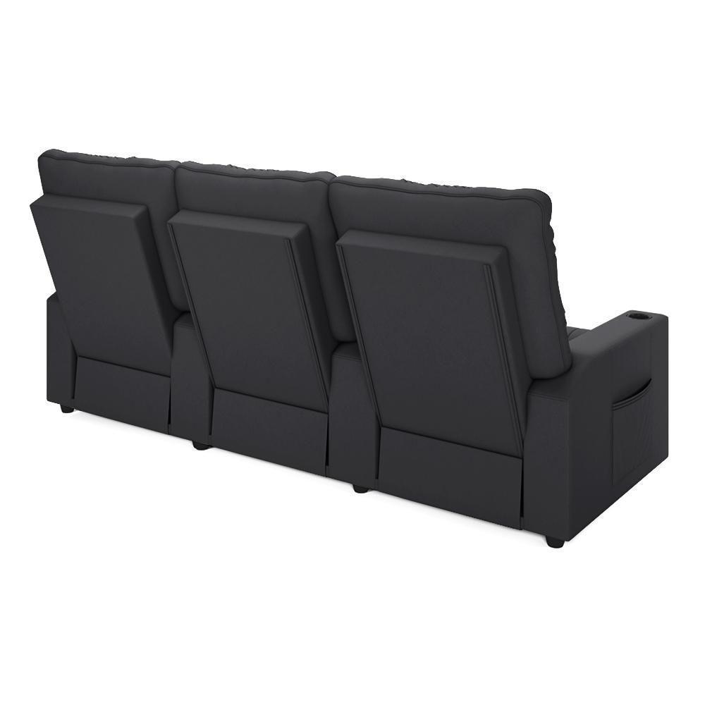 Poltrona Do Papai Reclinável Cinema 3 Lugares Manual Baú Usb Haifa F05 Veludo Cinza G - Lyam Decor - 4