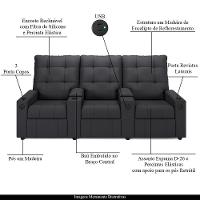 Poltrona Do Papai Reclinável Cinema 3 Lugares Manual Baú Usb Haifa F05 Veludo Cinza G - Lyam Decor - 7