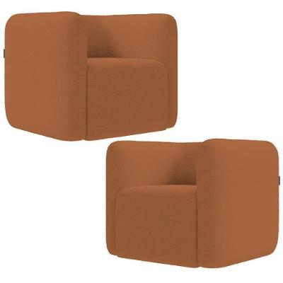 Kit 02 Poltronas Decorativas Para Sala De Estar Fixa Living Peônia K01 Bouclê Mostarda