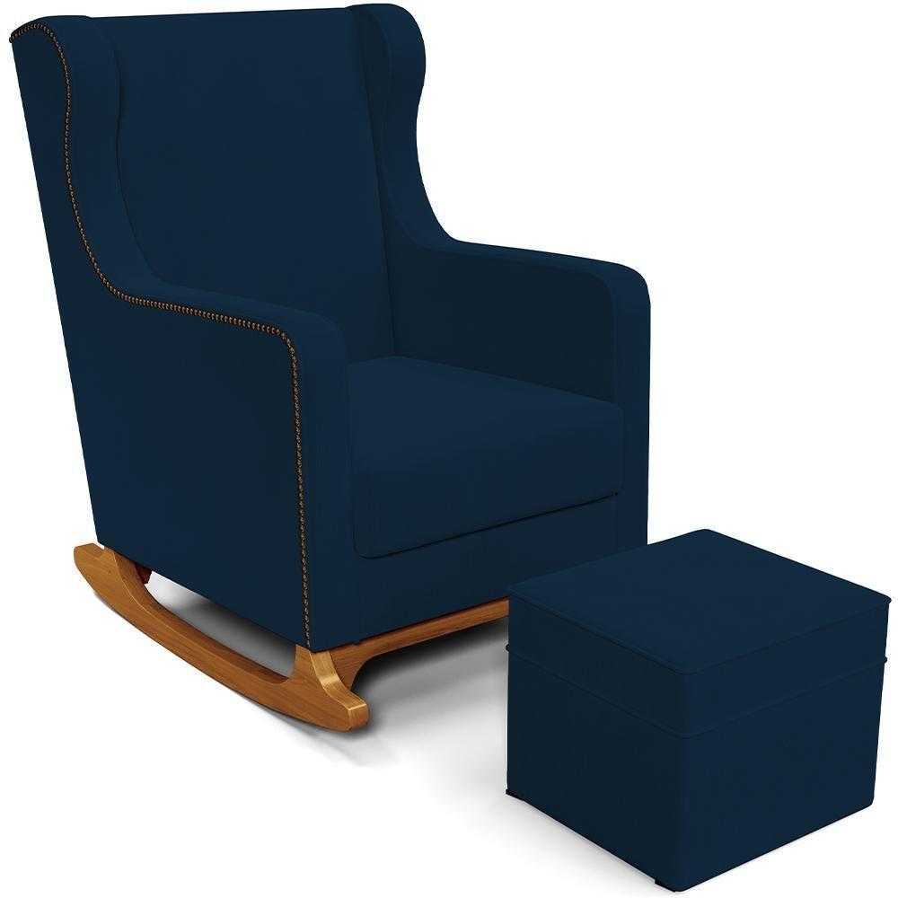 Poltrona De Amamentação Com Balanço E Puff Mavie L02 Suede Azul Marinho - Lyam Decor - 1