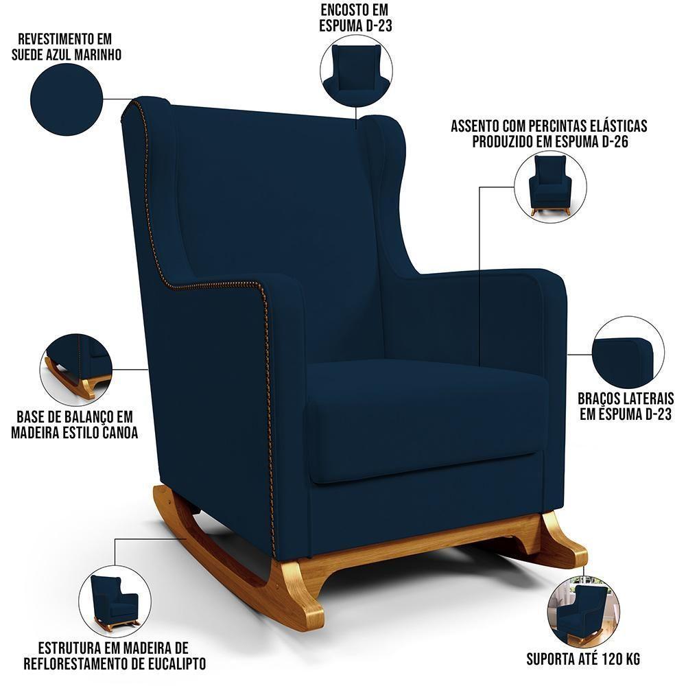 Poltrona De Amamentação Com Balanço E Puff Mavie L02 Suede Azul Marinho - Lyam Decor - 10