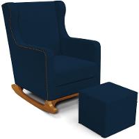Poltrona De Amamentação Com Balanço E Puff Mavie L02 Suede Azul Marinho - Lyam Decor - 1