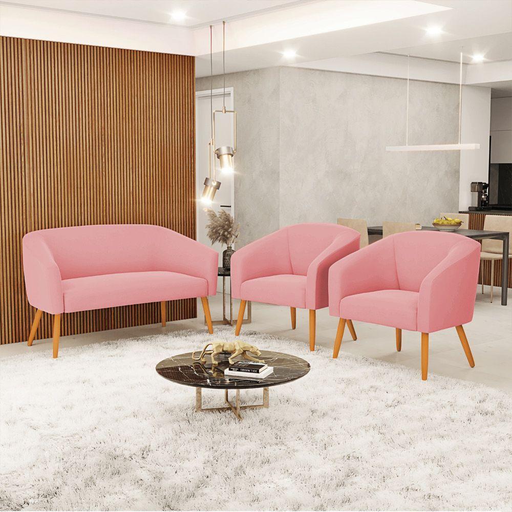 Kit 1 Namoradeira E 1 Poltrona Giratória Base Madeira Rose - 8