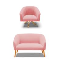 Kit 1 Namoradeira E 1 Poltrona Giratória Base Madeira Rose - 1