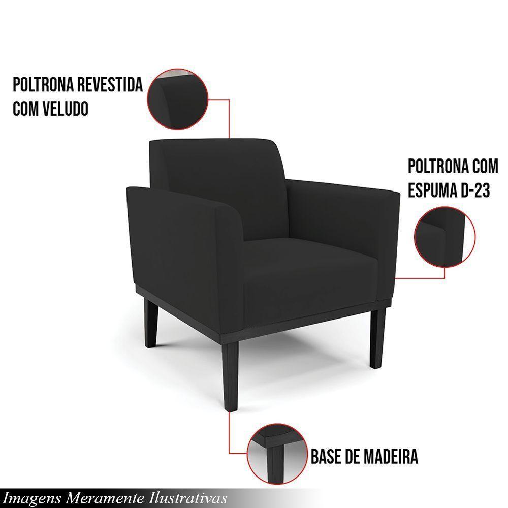 Kit 2 Poltronas Decorativas Pés Fixo Em Madeira Preto Veludo Preto - 6