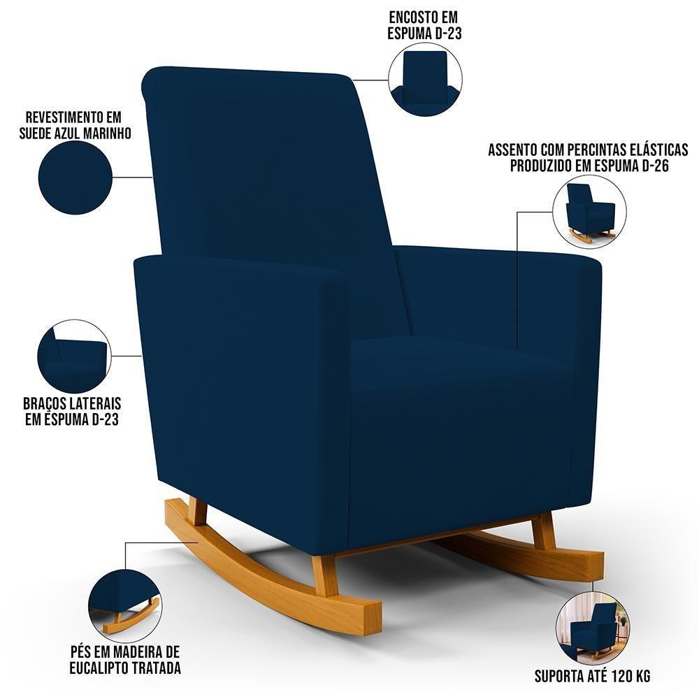 Poltrona De Amamentação Com Balanço Ravena W01 Suede Azul Marinho - Lyam Decor - 7