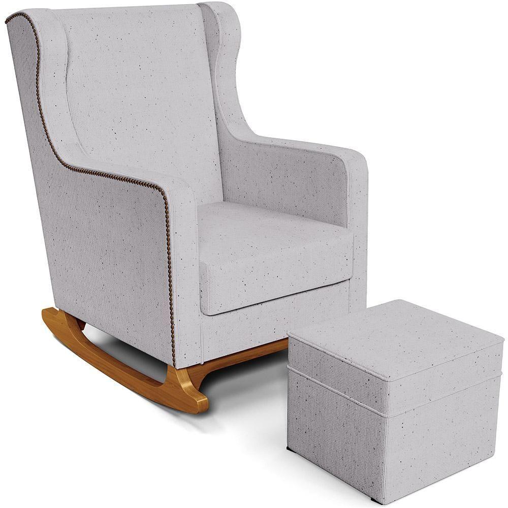 Poltrona De Amamentação Com Balanço E Puff Mavie L02 Linho Cinza - Lyam Decor - 1