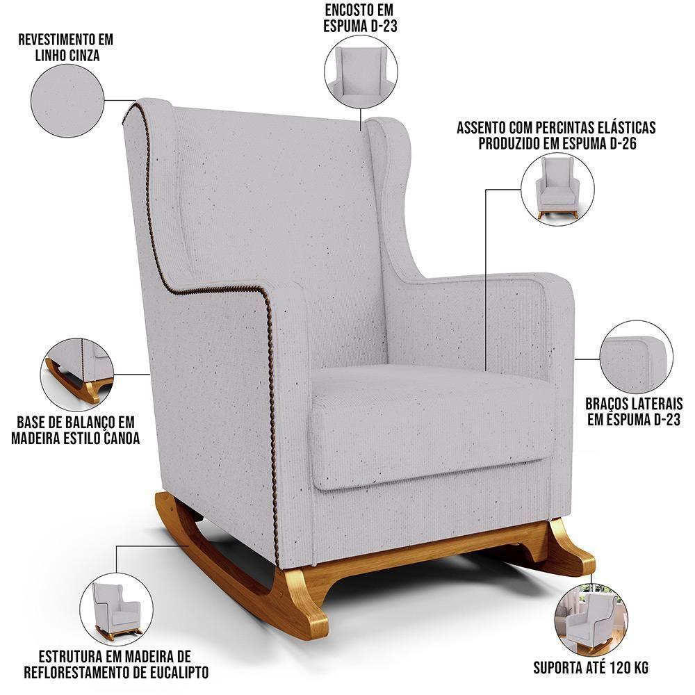 Poltrona De Amamentação Com Balanço E Puff Mavie L02 Linho Cinza - Lyam Decor - 10